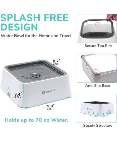 LumoLeaf 70oz Dog Water Bowl - Large Capacity No-Spill Dispenser for Medium/Large Dogs - Non-Slip Slow Feeder with Filter - Ideal for Travel - Grey - Buy Online on GoSupps.com
