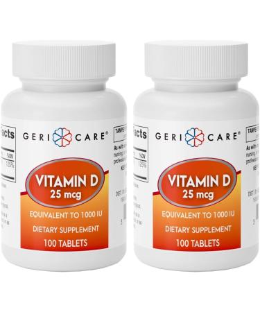 GeriCare Vitamin D 25mcg Tablets, Promotes Healthy Bones & Immune Support, Dietary Supplement, 100 Count (2 Pack)