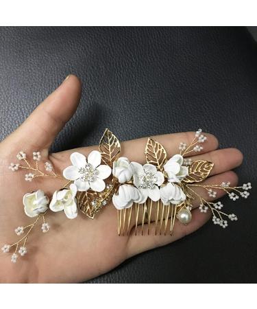Minkissy White Wedding Hair Comb - Pearl Crystal Bridal Hair Accessory for Bridesmaid - Rhinestone Flower Clip Pin - Buy Online on GoSupps.com