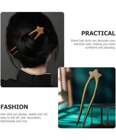 minkissy Wooden Star Hair Stick - Antique Chinese Hair Forks Vintage Wooden Hairpin for Long Hair Hanfu Headdress for Bride Ladies Women Girls - Buy Online on GoSupps.com