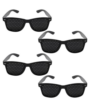 Teokantz 4 Pack Black Pinhole Glasses Pinhole Glasses for Eye Training for Relaxation Mesh Glasses with Foldable