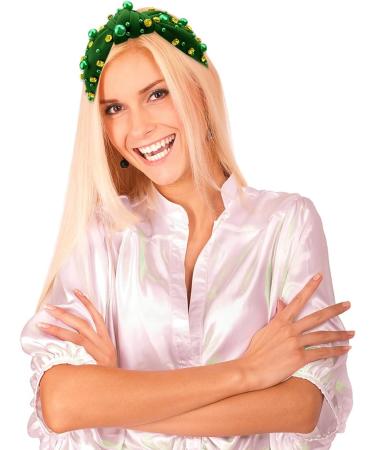 Green Vintage Rhinestone Pearl Knotted Headband Elastic Fashion Green Wide Headbands St.Patrick's Day Headband for Women Girls Hair Accessories - Buy Online on GoSupps.com