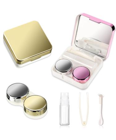 2 pieces mini travel contact lens etui with mirror contact lens holder box container simply contact lens etui set soaked storage suitcase suitcase with l and r cap pink and gold - Buy Online on GoSupps.com