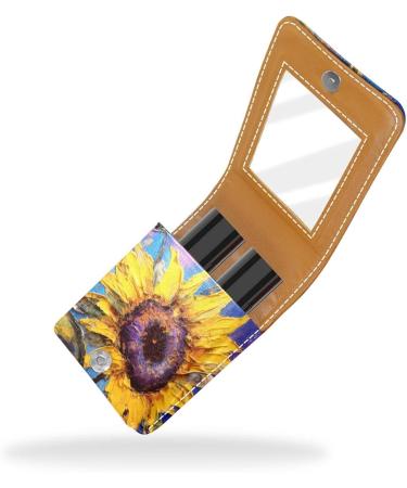 Travel Lipstick Organizer Case - Portable Makeup Bag with Mirror | Art Style Watercolor Sunflower - A305v6tras - Buy Online on GoSupps.com