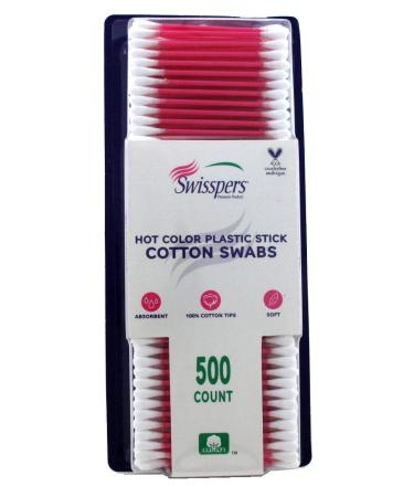 Swisspers Cotton Swabs 500 Count (Hot Color) (2 Pack) Pink