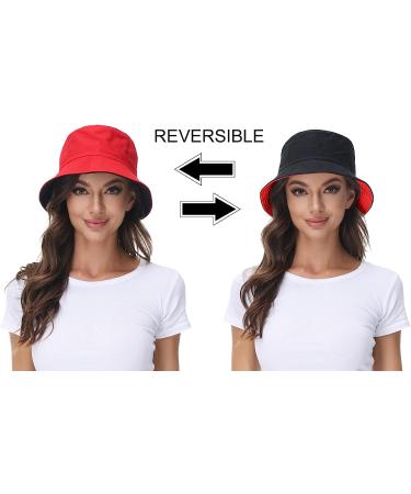Women's Reversible Black-Red Bucket Hat for Summer | Outdoor Beach Cap - Buy Online on GoSupps.com