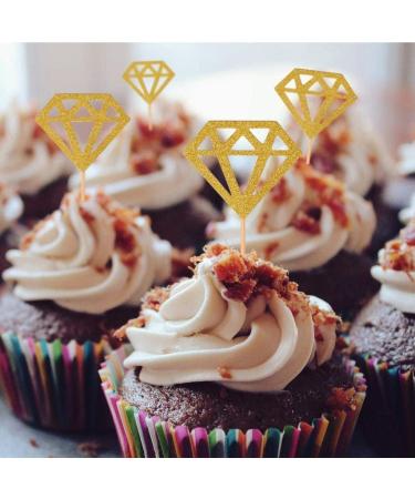 Cupcake Toppers 50 Pack Gold Glitter Diamond Ring Donut Toppers Cupcake Picks for Bridal Shower Engagement Party Decorations - Buy Online on GoSupps.com