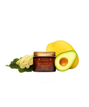 Natural Organic Mango Avocado Body Butter Premium Grade Botanical Power Vegan Chemical Free Deep Hydration Non-Greasy All Skin Types Scented with Lemongrass & Bergamot Oils