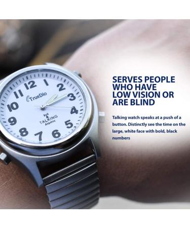 Truedio Atomic Talking Watch for Visually Impaired Men with Stretch Band - Loud English Voice Alarm - Time, Day, Date, Year - Buy Online on GoSupps.com