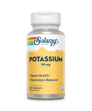Solaray Potassium 99 mg Fluid and Electrolyte Balance Formula Potassium Supplement for Muscle Nerve Cellular and Heart Health Support 60-Day Money Back Guarantee 100 Servings 100 VegCaps - Buy Online on GoSupps.com