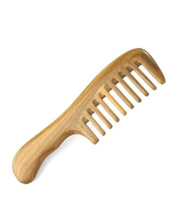 MABSSI Wide Tooth Natural Sandalwood Hair Comb- No Static Wooden Detangling Comb with Smooth Handle for Thick Curly Wavy Hair
