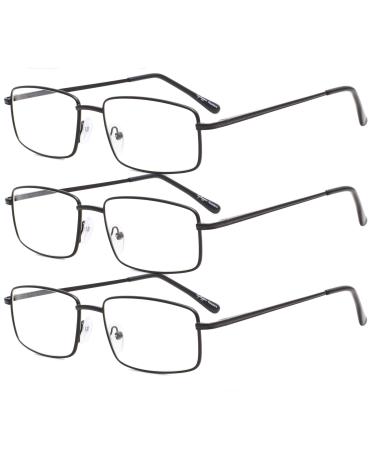 Eyekepper 3-Pack Reader Rectangular Spring Temple Large Metal Reading Glasses Men Black +1.50 Black-3pcs 1.5 x