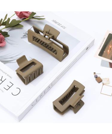 Shinowa Leopard Pattern Hair Clips - 3-Pack Strong Hold Slipproof Jaw Clamp Accessories for Long Thick Hair - Khaki - Buy Online on GoSupps.com