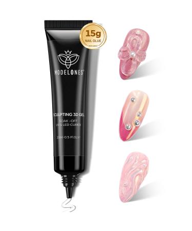 Modelones Sculpture Gel 3D Carving Gels Sculpting Gel Nail Glue for Nail Charms Chrome Nail Powder and Rhinestone 15 g 4 in 1 No Wipe Gel Nail Polish Nail Art Design DIY Nail Painting Manicure