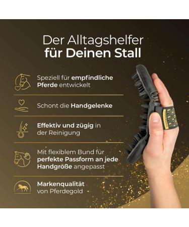 Premium Horse Gold Massage Striegel - Wrist-Protecting Elastic Hand Loop for Easy Fur & Dirt Removal - Ideal for Shedding - Buy Online on GoSupps.com