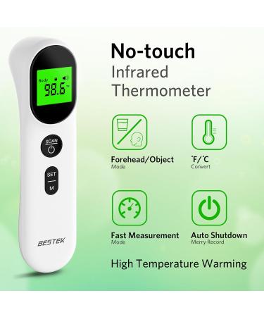 BESTEK No Touch Forehead Thermometer - Digital Infrared Thermometer for Adults & Kids | Large LCD Screen Fever Alarm & 3-Color Indicator - Buy Online on GoSupps.com