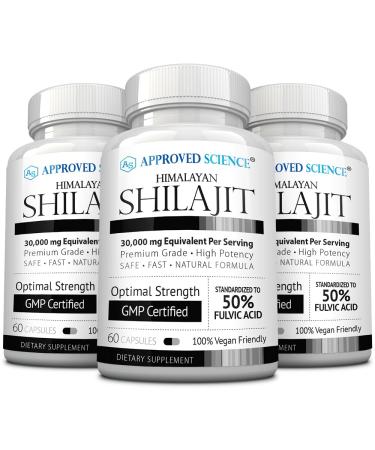 Approved Science Himalayan Shilajit - 50% Fulvic Acid - 30:1 Extract (Equivalent to 30 000mg) - 180 Vegan Capsules - High-Potency Supplement 60 Count (Pack of 3)