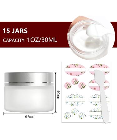 15 Pieces Frosted Glass Cosmetic Containers 30ml - Refillable Round Jars with Silver Lids for Face Cream & Lotion - Colorless Matt Design - Buy Online on GoSupps.com