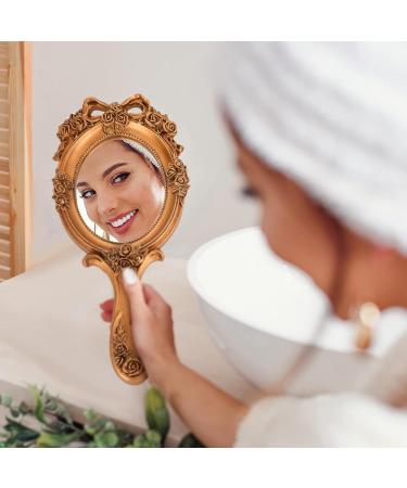 Geetery Vintage Oval Handheld Mirror Set - Antique Cosmetic Aesthetic Makeup Mirrors with Embossed Flower Design in Gold & Pink for Girls and Women - Buy Online on GoSupps.com