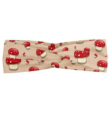 Ambesonne Mushroom Headband for Women  Woodland Themed Illustration of Spotted Toadstool Summer Season Forest Cartoon  Elastic Comfy Hair Accessory Knotted Head Wrap Everyday Use  XS-S  Ivory Red Tan XS-S Ivory Red Tan