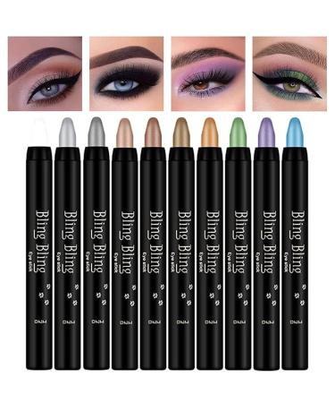 Ochilima 10 colors glitter eyeshadow stick colored set shimmer glitter pearl cream eyes shadow stick eyes shadow chalk shiny colored sticks eyeshadow pen eyes make-up eyelid shadow stick