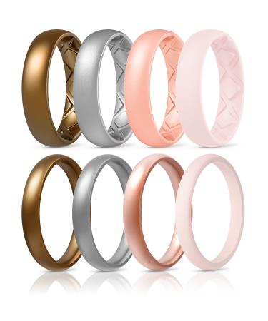 Egnaro Thin and Stackable Silicone Wedding Bands Women - 2.5mm Width - 1.8mm Thick SETA-Bronze, Metallic Silver, Light Rose Gold, Pink Sand 10(19.8mm)