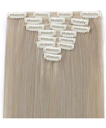 Silk-co 26 Inch Clip in Hair Extensions: Blond & Silver Grey, 100% Synthetic Hairpiece, 8pcs Long Straight Hair Pieces - Full Head Coverage - Buy Online on GoSupps.com