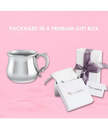 Krysaliis Silver Plated Bulge Baby Cup with Victorian Handle | Engravable Personalized Keepsake Gift | Premium Gift Box - Buy Online on GoSupps.com