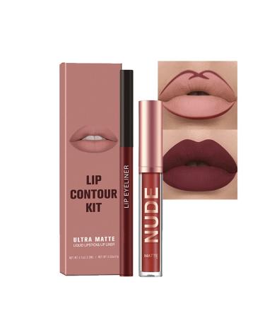 Lip Liner and Lipstick Set - Nude Lipstick - Non-Sticky Long Lasting Waterproof Lip Stain - Highly Pigment Lip Stick and Lipliner Pencil - Lip Makeup Kits for Daily Makeup and Holiday Gifts (06)
