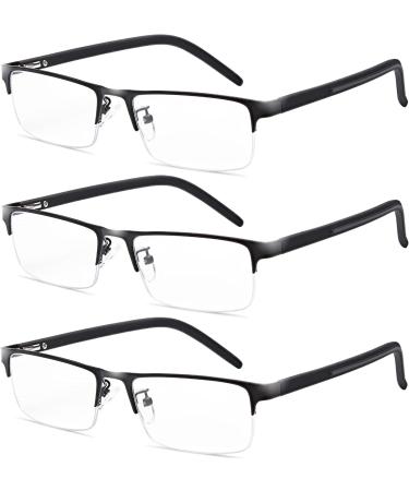 Anourney 3-Pack Men's Lightweight Metal Half-Frame Blue Light Blocking Reading Glasses 1.25x - Black - Buy Online on GoSupps.com