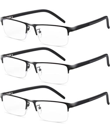 Anourney 3-Pack Men's Lightweight Metal Half Frame Blue Light Blocking Reading Glasses 2.5x with Spring Hinge - UV Ray Protection - Computer Glare Filter (Black) - Buy Online on GoSupps.com