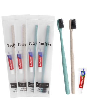 Disposable Toothbrush with Toothpaste Set Pack of 50 Straw Individually Wrapped Manual Travel Toothbrush Kit in Bulk Toiletries for Adults Kids Hotel Homeless Nursing Home Charity(Apricot+Green)