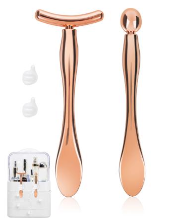 Metal Eye Cream Applicator Tool Eye Roller for Eyes Puffiness Wrinkle Facial Massager Tool for Skincare Eye Cream Scraper Lift Wand Stick with Holder for Women Massager Gift Rose Gold