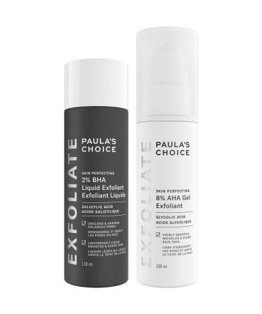 Paula's Choice SKIN PERFECTING 8% AHA Gel Exfoliant & 2% BHA Liquid Duo Facial Exfoliants for Blackheads Enlarged Pores Wrinkles Uneven Tone & Texture with Glycolic & Salicylic Acid Set of 2