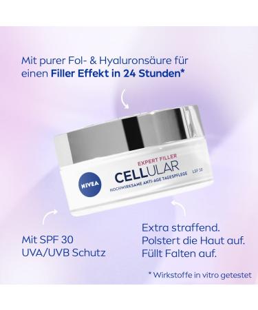 NIVEA Cellular Expert Filler Day & Night Care Cream - Anti-Aging Hyaluronic Acid & Folic Acid 50ml - Hydrating Replenishment & Anti-Wrinkle Treatment - Buy Online on GoSupps.com