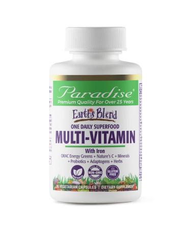 Paradise Herbs Earth's Blend One Daily Superfood Multi-Vitamin With Iron 30 Vegetarian Capsules
