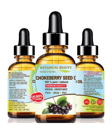 Botanical Beauty CHOKEBERRY SEED OIL Aronia Melanocarpa 100% Pure Natural Virgin Unrefined Cold Pressed Carrier Oil 1 Fl. Oz. 30 ml for For Face Skin Body Damaged Hair Lip Nails