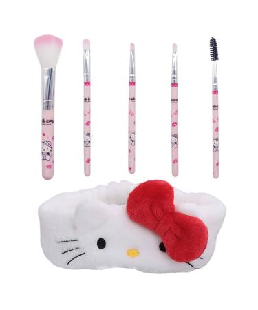 5PCS Kitty Makeup Brush with Kitty Cat Headband-Cosmetic Makeup Brush Set Professional Tool Kit Set Brush Set Best Gift for Young Girl Women Kitty A