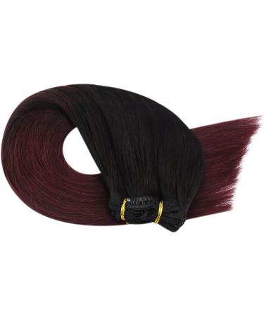 Balayage Ombre Black to Wine Red Clip in Human Hair Extensions - 22 Inch 7Pcs 120g - Buy Online on GoSupps.com