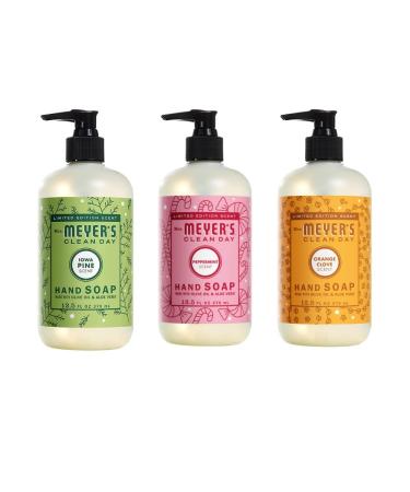 MRS. MEYER'S CLEAN DAY Holiday Hand Soap Bundle (Peppermint  Iowa Pine  and Orange Clove) 12.5 Ounces each