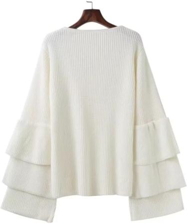 Creoqiji Women's V-Neck Sweater - Autumn/Winter Loose Fit with Leaf Sleeves - Comfortable Elastic Party Wear in White (Size L) - Buy Online on GoSupps.com
