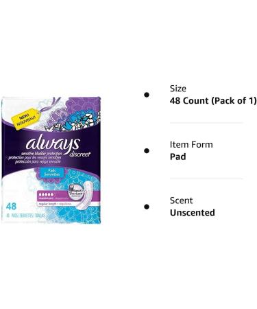 Always Discreet Incontinence Pads, Maximum Absorbency, Regular Length - 48 Count - Buy Online on GoSupps.com