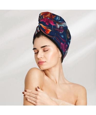 Hair Towel Wrap with Button - Quick-Drying Turban for Effortless Hair Care (Tropical Flower - Buy Online on GoSupps.com