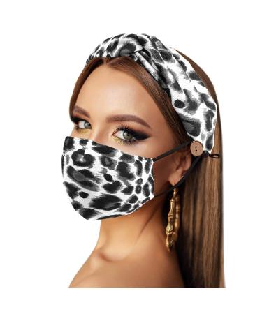 Leopard Print Adjustable Earloop Cotton Fashion Face Mask and Headband Set