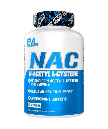 Evlution Nutrition NAC N-Acetyl L-Cysteine - 600mg N-Acetyl L-Cysteine Per Serving - Antioxidant Support - Health Support - Dietary Supplement - Vegan & Gluten Free - 60 Veggie Capsules - 60 Servings