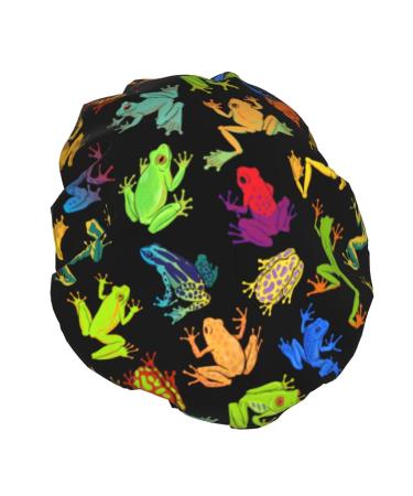 Colorful Tree Frogs Shower Cap For Women Elasticity Waterproof Reusable Bath Hats Fit Short To Long Hair