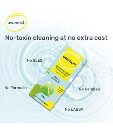 awenest No-Toxin Plant Based Powder-to-Liquid Dishwash | Makes 2 Liter Gel | No Paraben SLES Formalin | Natural Organic Biodegradable Eco-Friendly Herbal | Tough On Grease Leaves No Residue - Buy Online on GoSupps.com