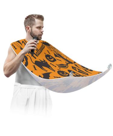 Halloween Witch Cat Pumpkin Beard Bib Apron Beard Bib Hair Catcher for Men Shaving and Trimming Non-Stick Waterproof Beard Cape Grooming Cloth with 2 Suction Cups Gifts for Men