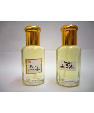 Rose (Gulab Fasli) and Fancy Lavender Attar/Ittar Concentrated Perfume Oil - 10+10 ml Rose Fragrance and Lavender Aroma