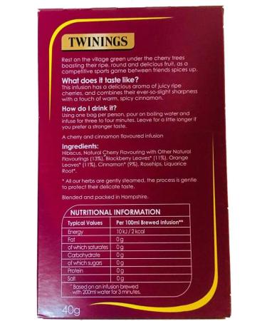 Twinings Cherry & Cinnamon Tea Bags 20 Ct - 40g | Exquisite Blend for a Delightful Tea Experience - Buy Online on GoSupps.com